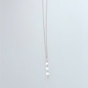 Tiffany & Co Atlas Sterling Silver Small Bar Pendant on 16” Silver Chain